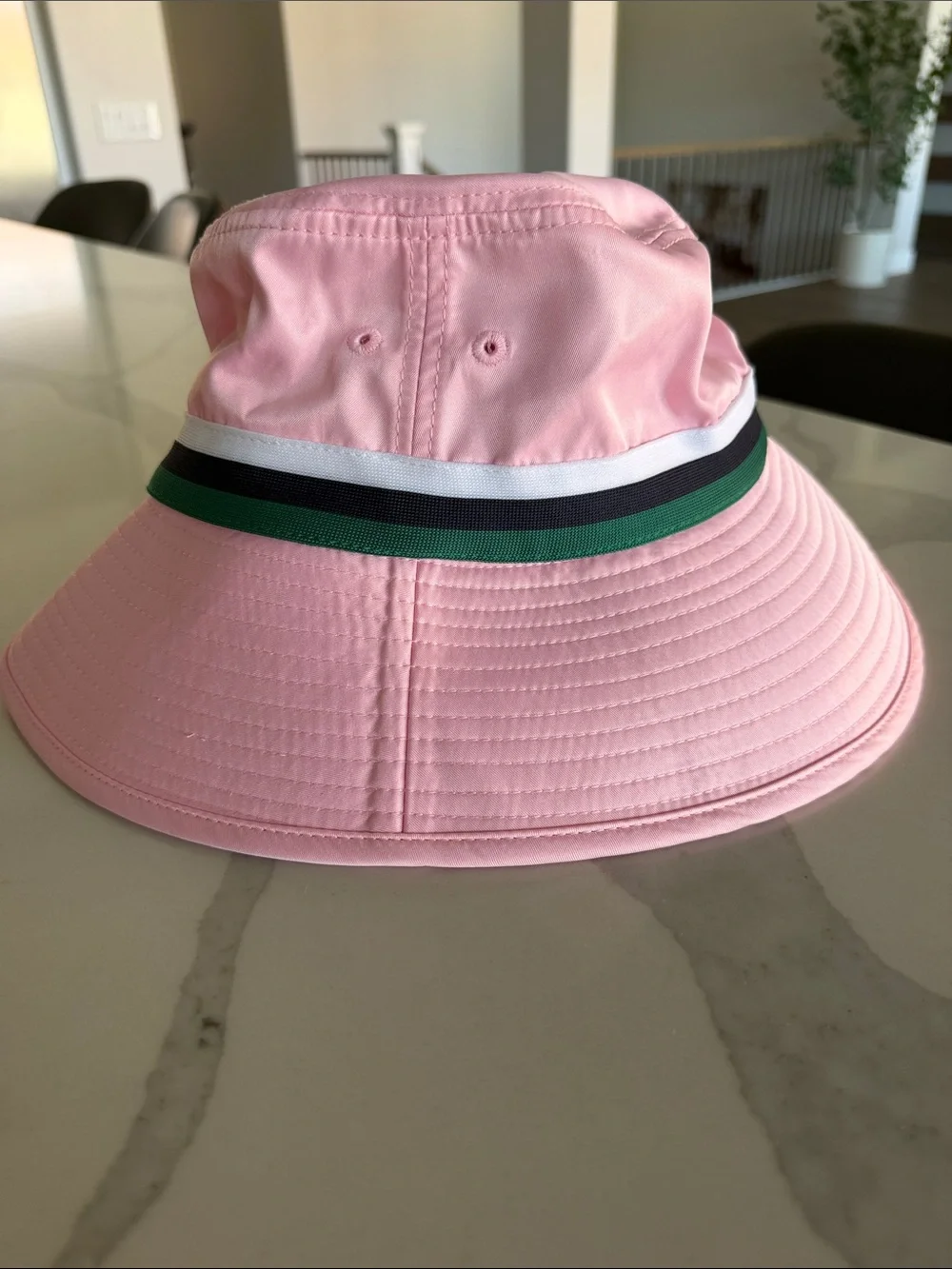 Marie Birdie Pink Bucket Hat with Green Stripe. Size 2 (older youth fit) NWOT